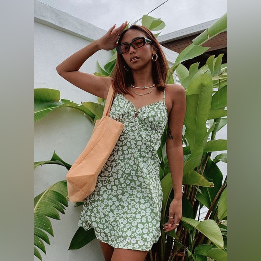 Princess Polly. Tasmin Mini Dress Green Floral. Size 12.